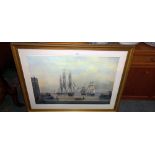 A framed & glazed picture of sailing ships 'The William Lee' at mouth of the Humber dock, Hull by