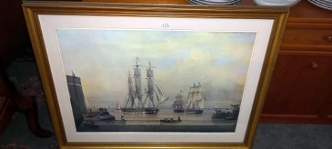 A framed & glazed picture of sailing ships 'The William Lee' at mouth of the Humber dock, Hull by