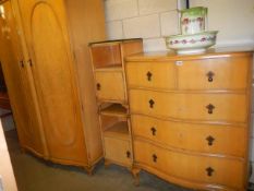 A four piece mid 20th century bedroom suite comp wardrobe, 2 over 3 chest of drawers & 2 bedsides.