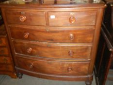 A Victorian 2 over 3 mahogany bow front chest of drawers, COLLECT ONLY.