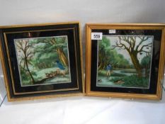 A pair of framed and glazed paintings on silk.