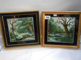 A pair of framed and glazed paintings on silk.