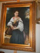 A gilt framed oil painting of a lady in a garden, COLLECT ONLY.
