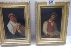 A pair of late Victorian oil on board paintings of musicians.