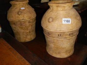 A pair of unusual ceramic vases featuring Roman numerals. COLLECT ONLY. (1 A/F)