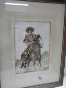 A framed and glazed water colour of a Mexican. COLLECT ONLY.