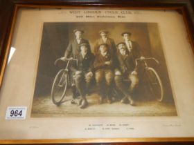 A framed and glazed Edwardian photo of West End Cycle Club Lincoln, COLLECT ONLY.