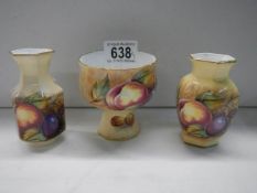 A trio of small Aynsley Orchard Gold pots signed M Brunt, with green stamps, in excellent condition.