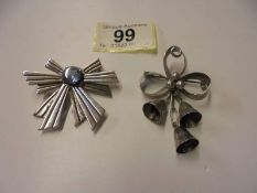 Two vintage white metal brooches one stamped 925, the other stamped sterling. (possibly Scandinavian