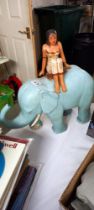 A large hard wood painted wooden elephant, length 39cm x height 41cm