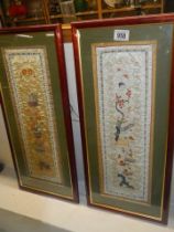 A pair of framed and glazed Chinese embroidered silks, COLLECT ONLY.