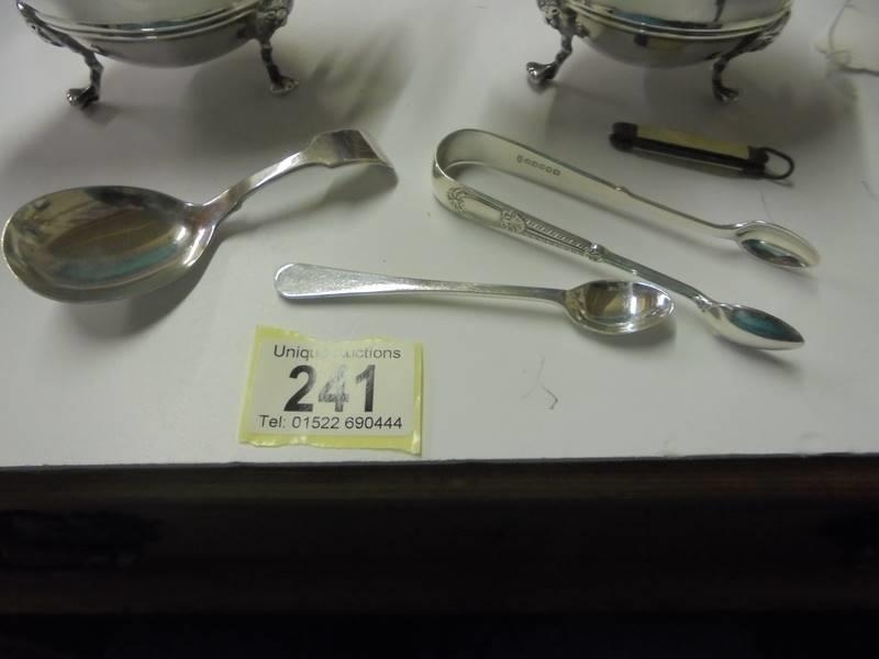 A pair of silver plate sauce boats, spoons, sugar nips etc., - Image 3 of 3