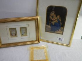 A framed and glazed Baxter print 'the Holy Family' & Baxter miniature needle prints 'The Regal Set'