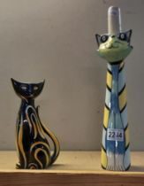 A tall Lorna Bailey posy vase and a vintage cat