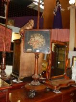 A Victorian rosewood pole screen with embroidered panel, COLLECT ONLY.