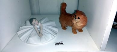 A Nao ballerina and a Beswick cat