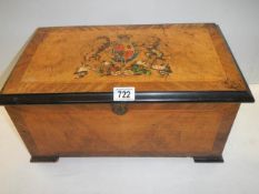 A Victorian B H Abrahams music box with 3 butterfly bells playing 10 tunes, with Royal Coat of Arms