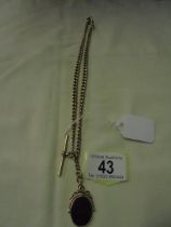 A 9ct carat Watch Albert chain with attached fob, 38.6 grams.