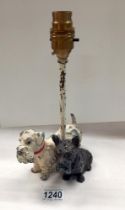 1930's spelter Whyte and Mackay whisky Scottie dogs lamp