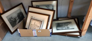 6 Boston related framed and glazed etchings, prints, some signed COLLECT ONLY