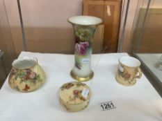 A vintage Royal Worcester vase G923, pot G958, cup and lidded pot