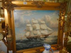 A gilt framed study of a tall ship in sail, COLLECT ONLY.