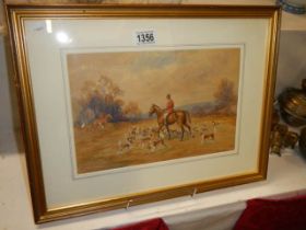 A framed and glazed Joe Allan watercolour - horse and hounds, COLLECT ONLY.