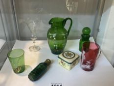 A quantity of interesting early glassware etc including Mary Gregory ruby glass cup etc