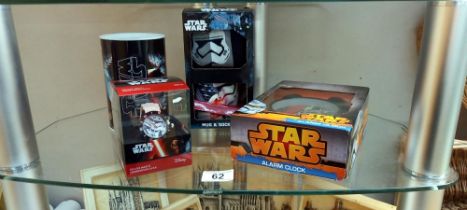 New Star Wars boxed alarm clock, wrist watch, mug and sock set etc