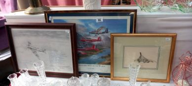 3 framed and glazed prints of aircrafts including Concord and chipmunks COLLECT ONLY