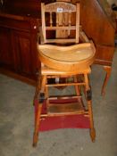 A vintage wooden metamorphic high chair, COLLECT ONLY.