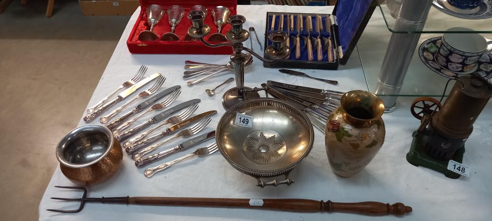 A silver plated candelabra, fruit bowl, flatware cutlery including boxed set etc - Image 3 of 3