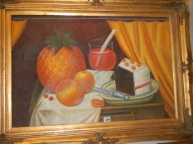 A gilt framed still life study, frame a/f, COLLECT ONLY.