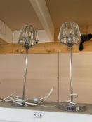 A pair of chrome plated narrow stem table lamps with glass lustre shades COLLECT ONLY