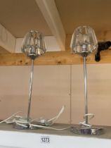 A pair of chrome plated narrow stem table lamps with glass lustre shades COLLECT ONLY