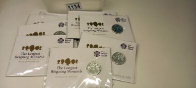8 x £20 coins for the longest reigning monarch in presentation packs