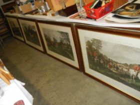 A set of four framed Merrings fox hunting scenes coloured engravings, frame 71 x 104 cm, image 78