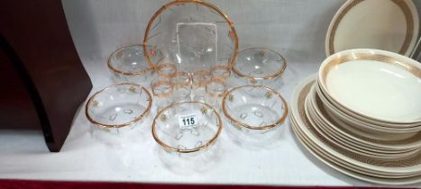 A vintage glass bowl dessert set and a set of vintage glasses