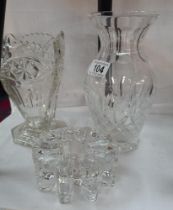 A cut glass vase, 1 other and a heavy glass stand