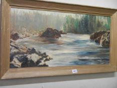 An oil on canvas river scene initialed F E. COLLECT ONLY.