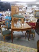 A mahogany cabriole leg dining table and a set of six matching chairs, COLLECT ONLY.