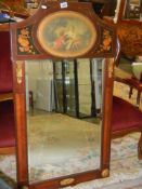 A 19th century inlaid mirror with hand painted panel, COLLECT ONLY.