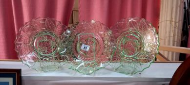 4 vintage green glass plates