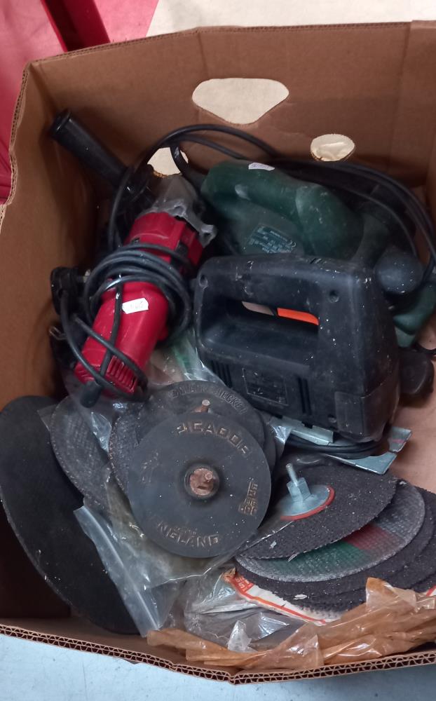 A Black and Decker jigsaw, spare blades, grinder, Bosch planer etc COLLECT ONLY - Image 2 of 3