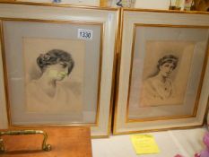 Two early 19th century pencil drawings of young women.
