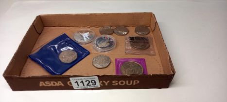 5 D-Day 50p coins, golden jubilee 50p, Guernsey £5 coin and 2 Gibraltar £5 coins