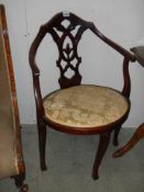 A mahogany corner chair, COLLECT ONLY.