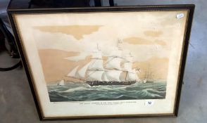 A framed and glazed print 'The Samuel Enderby leaving Cowes for London' COLLECT ONLY