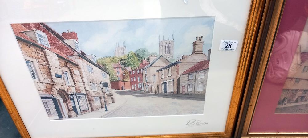 2 framed and glazed prints of Lincoln including signed Barton print of steep hill COLLECT ONLY - Image 2 of 3