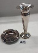 Chester 1907 silver vase height 15.5cm and Sheffield 1977 silver ashtray diameter 10.5cm